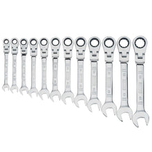 Load image into Gallery viewer, 12-Pc Chromium-Vanadium Flex Head Ratchet Wrench Set - Metric, 72-Tooth, Full Polish Finish, Multi-Function Tools
